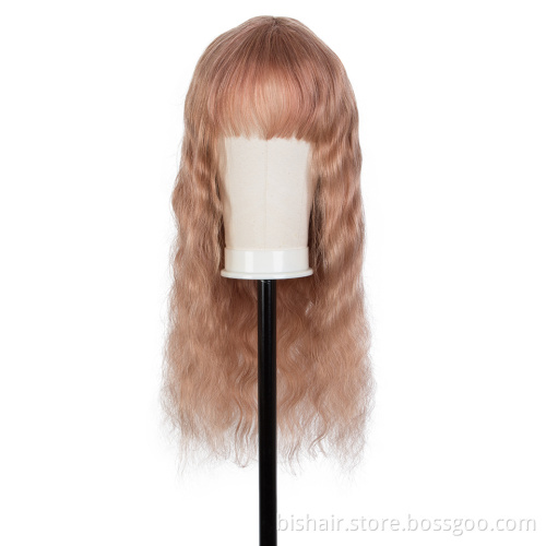 Wholesale Body Wave Wigs With Bangs Blonde Pink Colored Brazilian Human Hair Wigs For Black Women With Bangs Full Machine Wigs